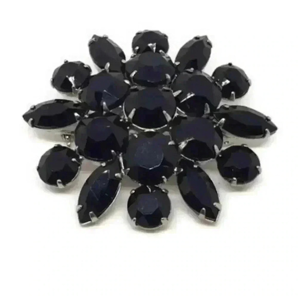 Vintage Black Rhinestone Brooch Mourning Star Statement HUGE - Picture 1 of 9